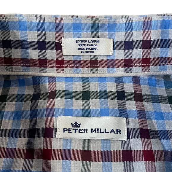 Peter Millar Long Sleeve Button Down Shirt Men's Size XL Blue & Burgundy Plaid - Picture 2 of 5